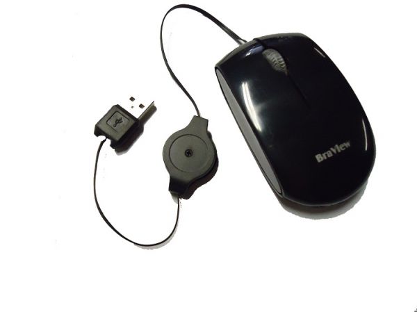 Mouse BRAVIEW USB Retratil PRETO